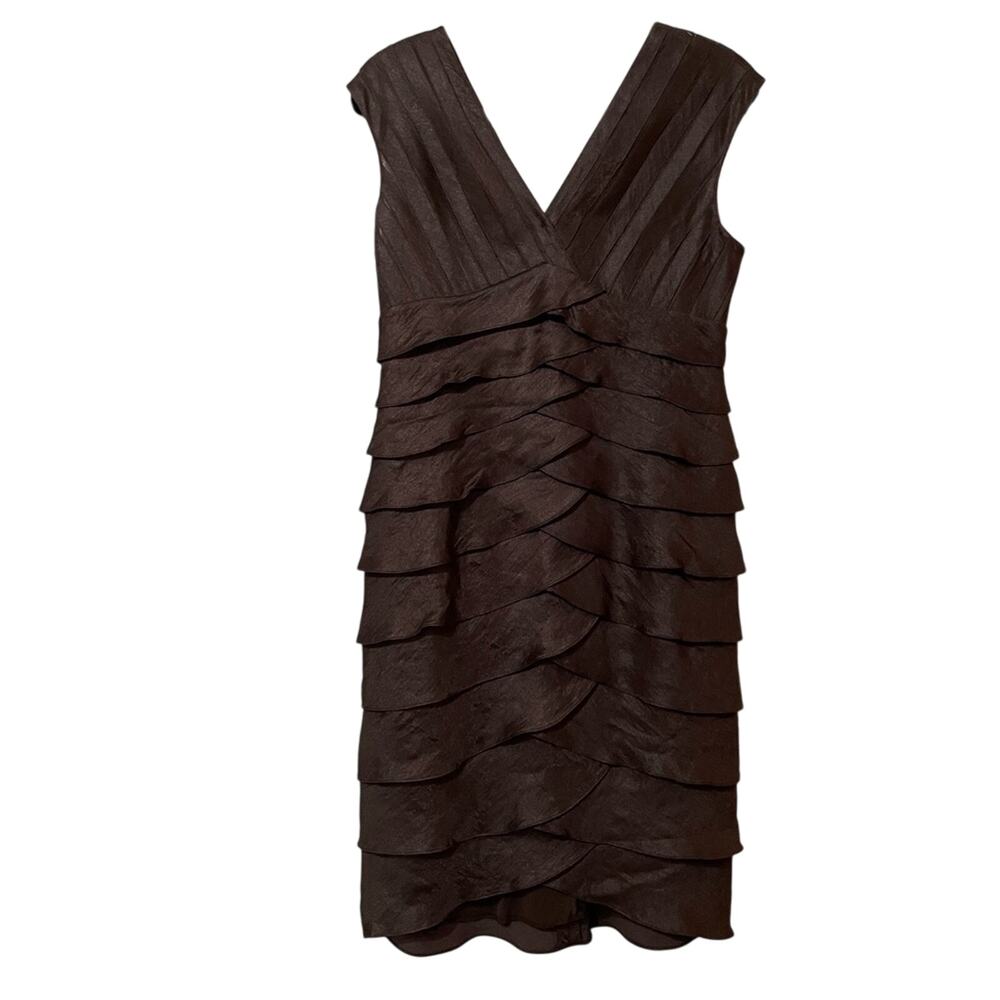 Adrianna Papell Brown Sleeveless Tiered Formal Sheath Dress Womens 10 Mini